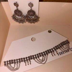 Coachella Boho Silver Necklace and Earrings set